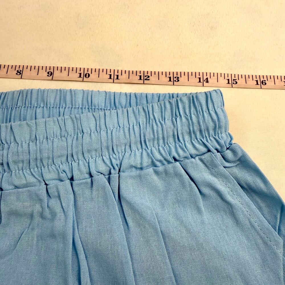 NWT Women's Baby Blue Pants Loose Fit Button Crochet Trim Elastic Waist Pockets - Picture 9 of 16